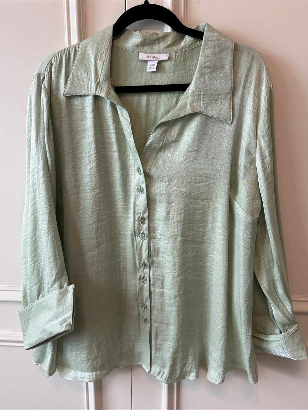 dressbarn Light Mint Satin Button-Front Shirt